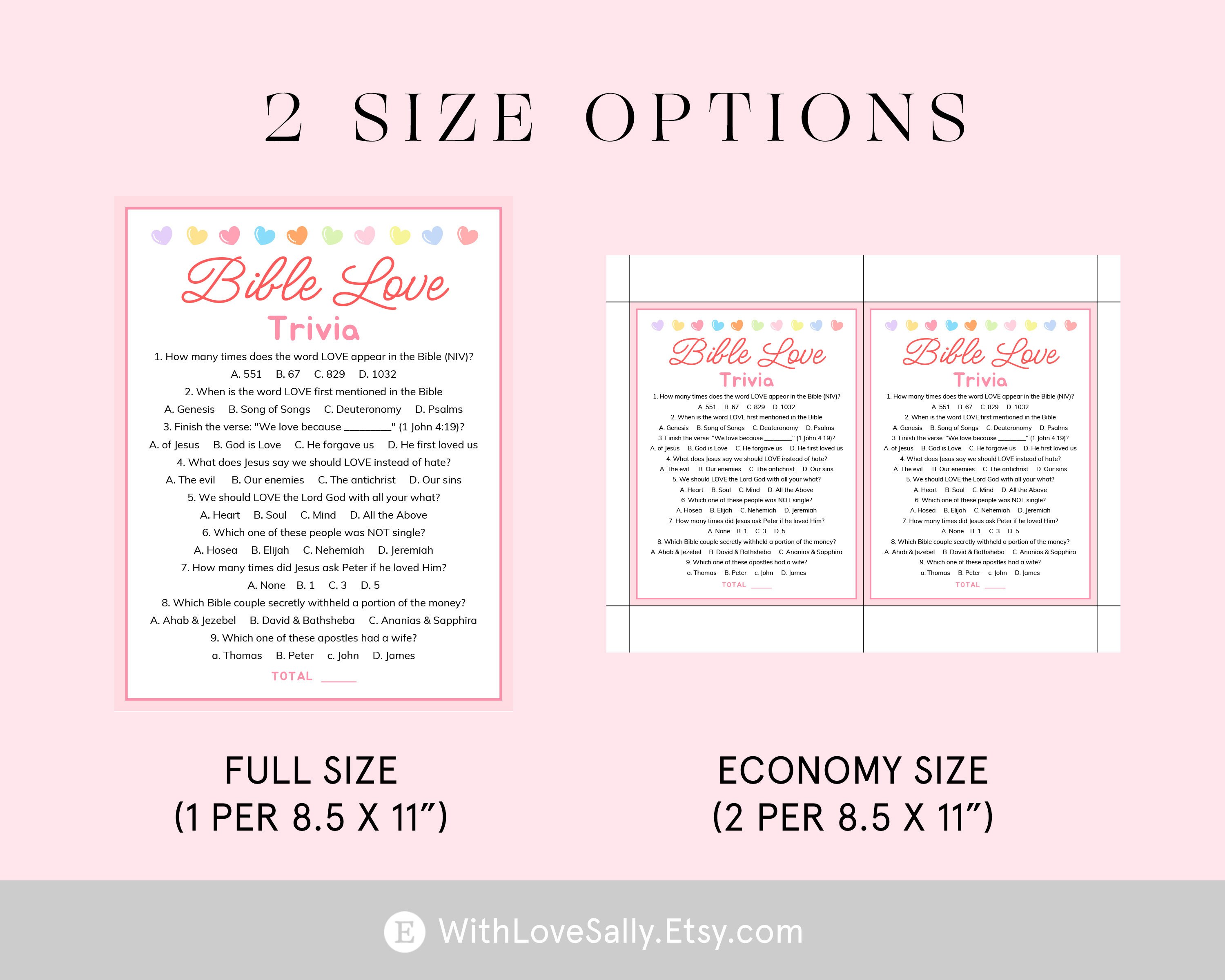 Bible Love Trivia Game Printable Bible Games for Kids, Adults Fun ...