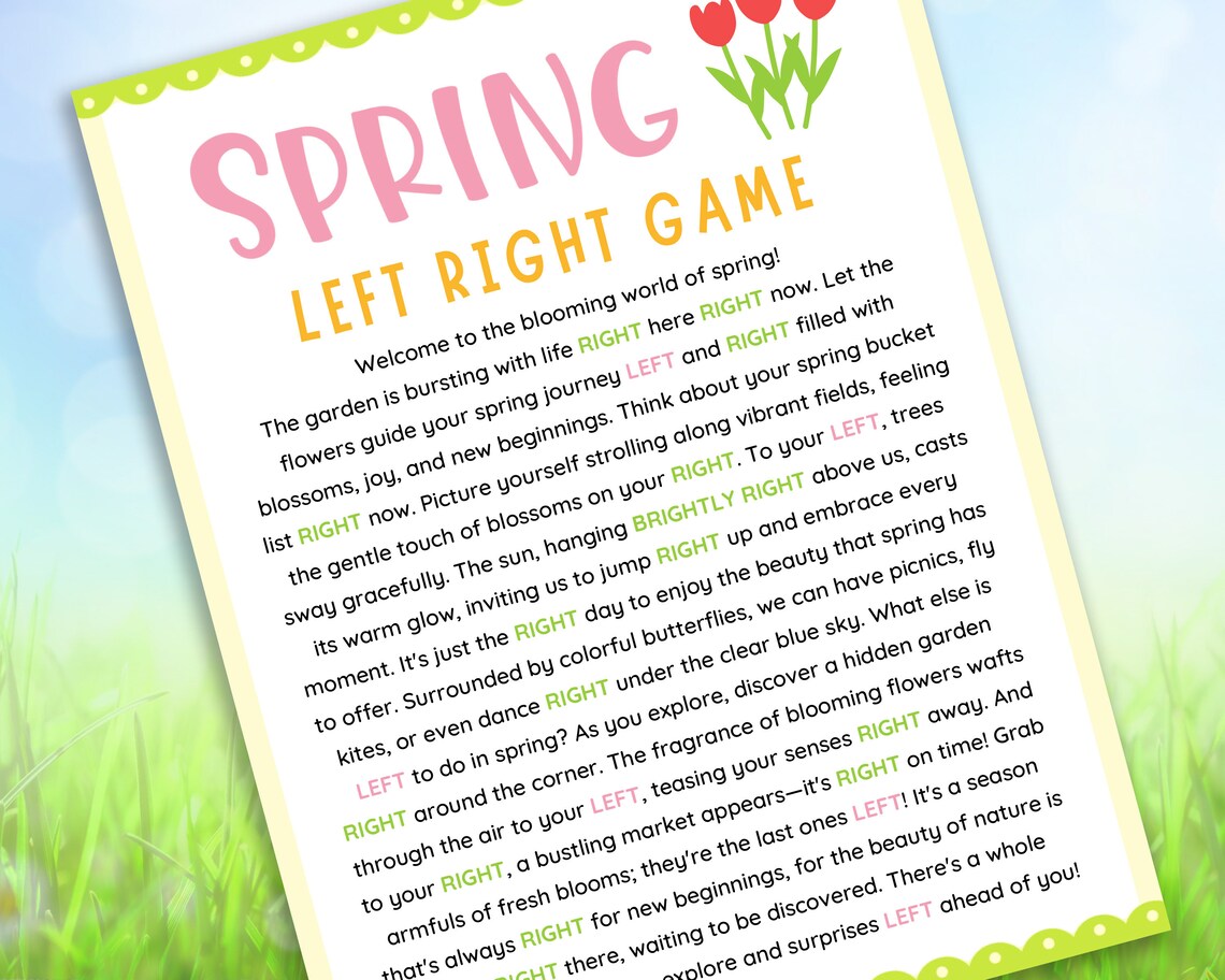 Spring Left Right Game Printable Spring Games Spring Activities for ...