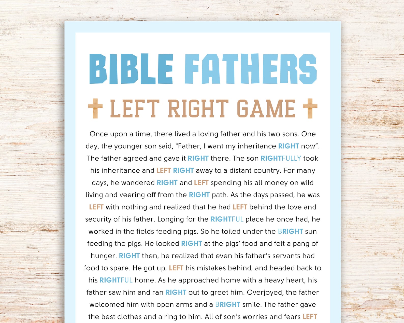 Bible Left Right Game Fathers Day Bible Games Kids Activities for ...