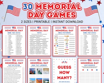 Memorial Day Game Bundle Memorial Day Games for Kids Teen Adults Memorial Day Activities BBQ Patriotic Games Printable Memorial Day Trivia