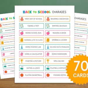 Back to School Charades Classroom Games Elementary School Games Middle School Games First Day of School Activity Teacher Resource Printable