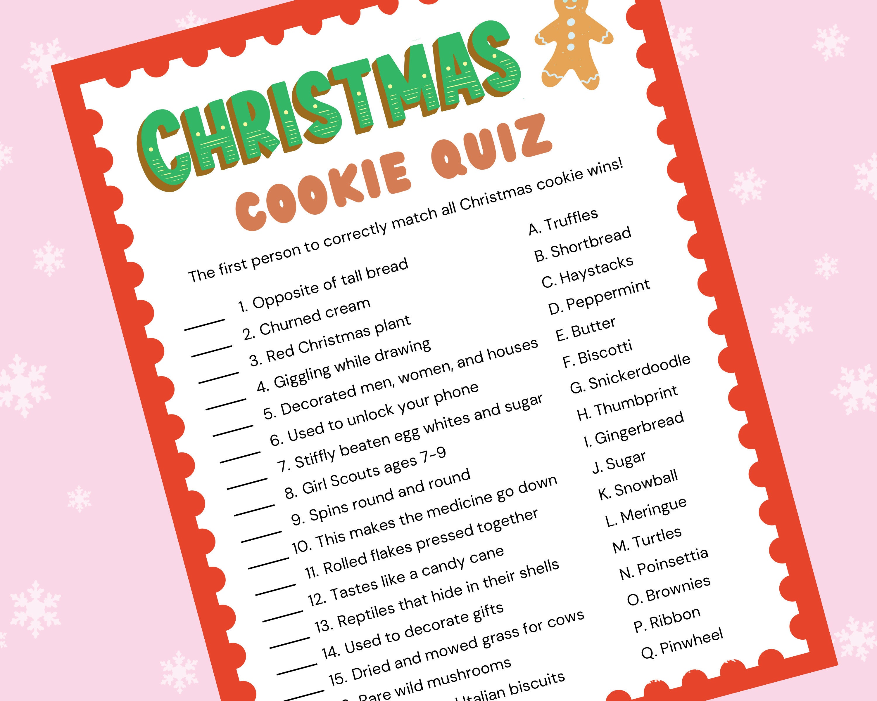 Christmas Cookie Quiz Christmas Trivia Game Printable Christmas Game