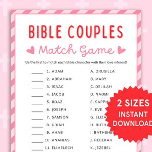 Bible Couples Match Game Bible Games for Kids, Adults Church Valentines Day Fun Church Party Games Womens Ministry Printable Christian Games