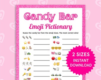 Candy Bar Emoji Pictionary Valentines Games Fun Valentines Party Games Candy Games Printable Girls Birthday Party Games for Kids, Adults
