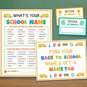 What's Your Back To School Name, Name Tags, Sign Classroom Games Elementary School Games Middle School Games First Day of School Activity