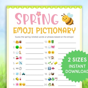 Spring Emoji Pictionary Game Printable Springtime Games Spring Activities for Kids, Adults Fun Family Spring Party Games Trivia Emoji Game