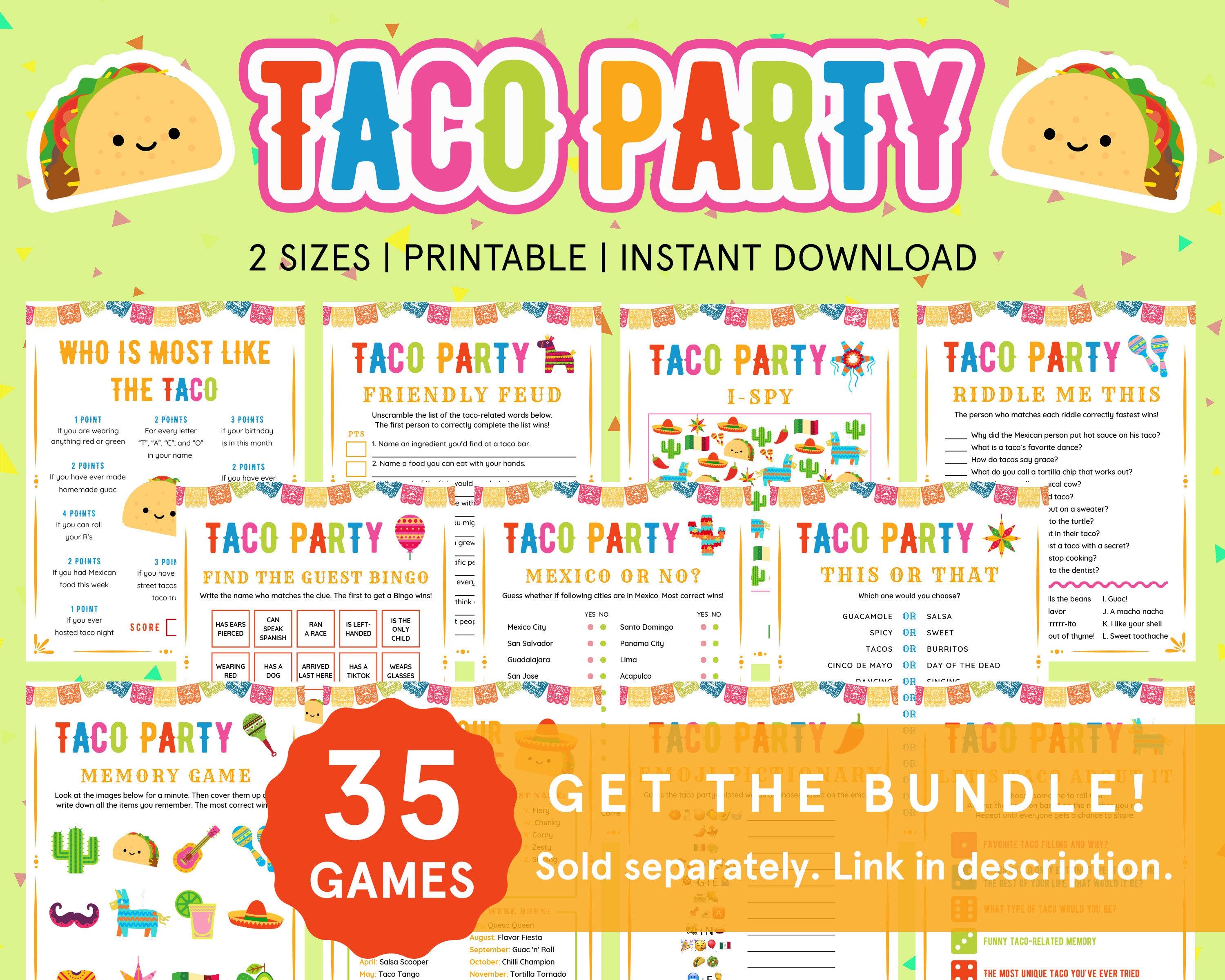 Taco Party Think Fast Taco Party Games Mexican Fiesta Games Printable ...