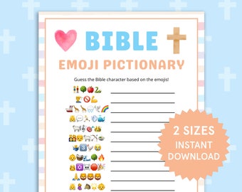 Bijbel Emoji Pictionary Bijbelspellen voor kinderen, tieners, volwassenen Kerk jeugdgroep Bijbelstudiespellen Bijbeltrivia-spel Christelijke spellen afdrukbaar