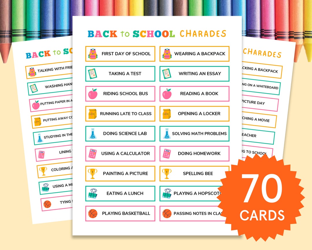 Back to School Charades Classroom Games Elementary & Middle School