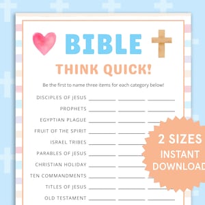 Bibel Denken Schnell Bibelspiele für Kinder Erwachsene Sonntag Bibelstudienspiele Bibel-Trivia-Kirche Spiele Jugendgruppe Frauen Dienstspiele druckbar