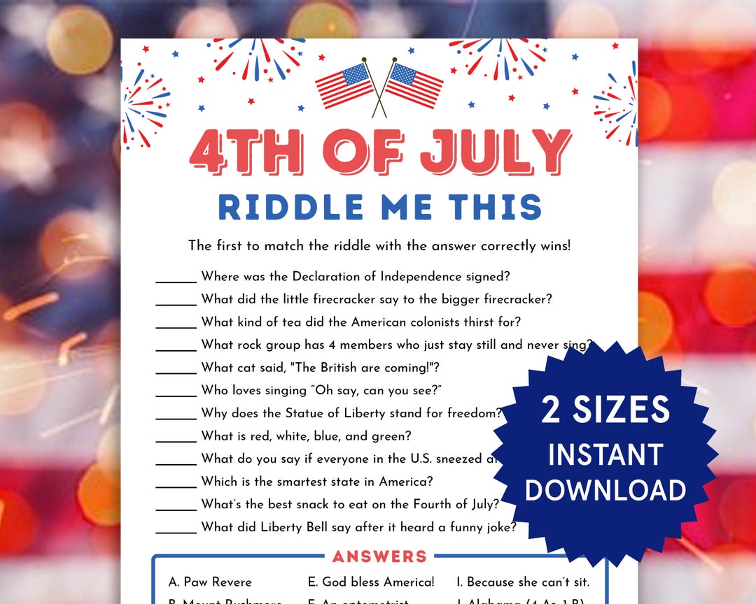 Juy Riddles 4th of July Riddle Me This Fourth of July Party Game for Kids Fun ...