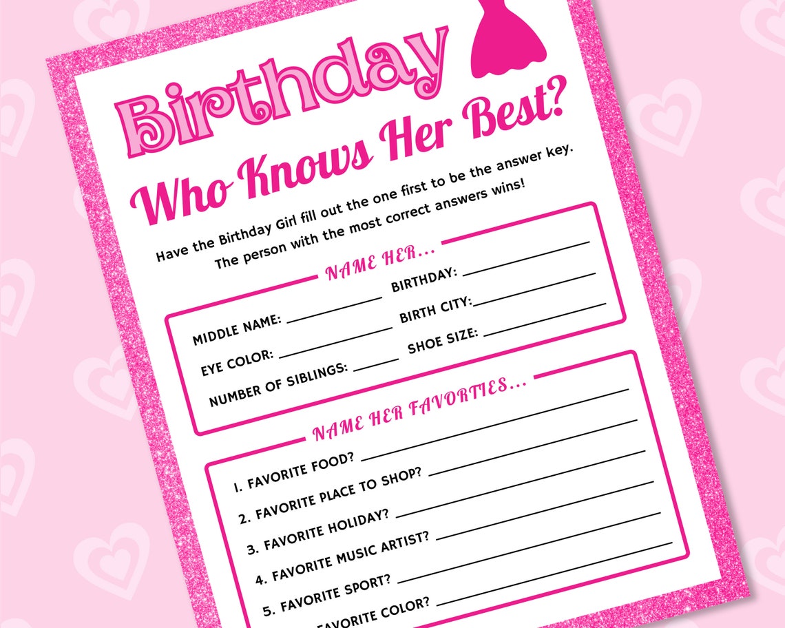 Who Knows the Birthday Girl Best Girl Birthday Questionnaire Activity ...