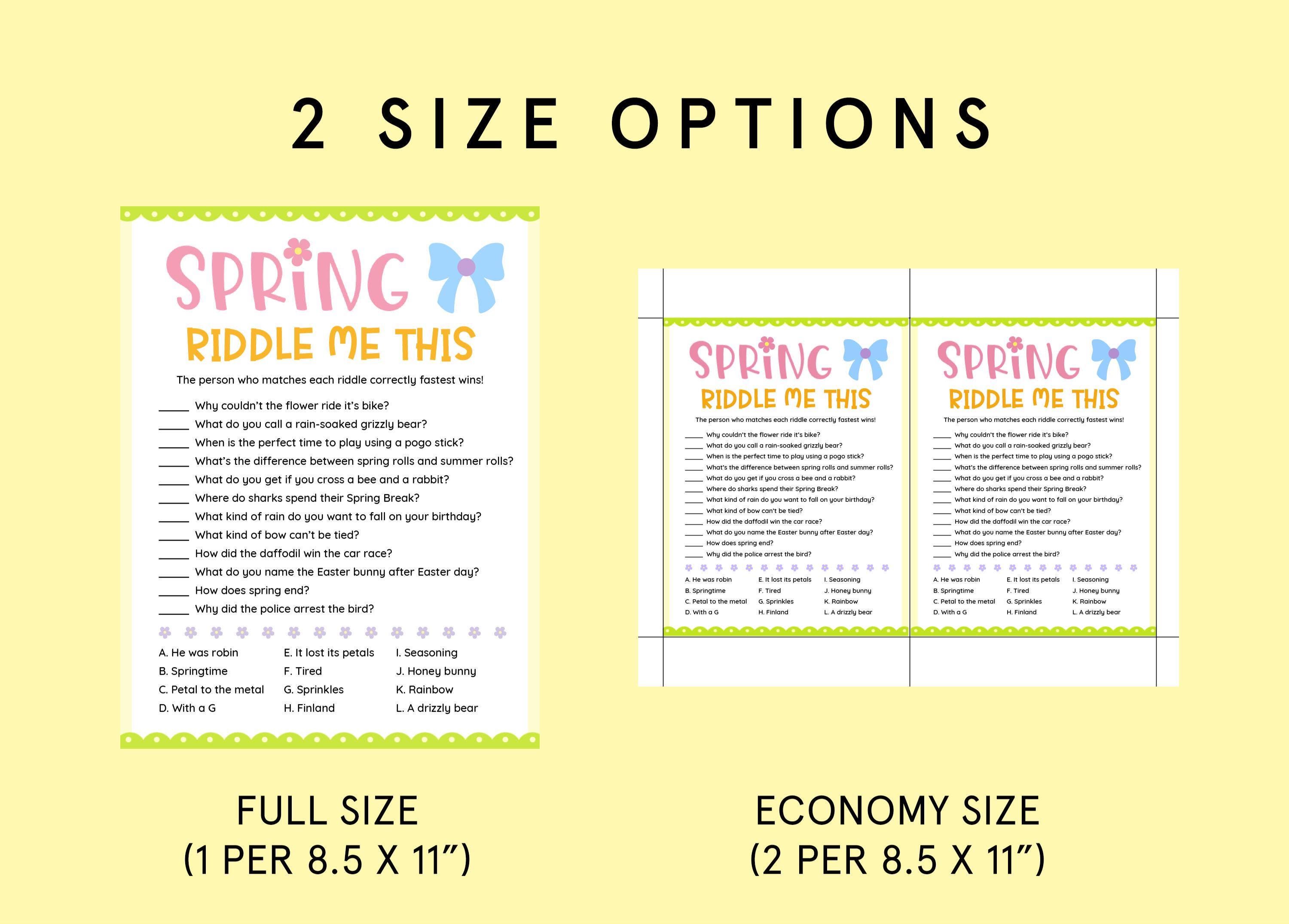 Spring Riddle Me This Game Printable Spring Activities for Kids, Family ...