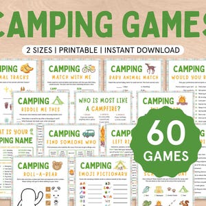 Camping Game Bundle Camping Activities for Kids Camp Party Dad Camping Games Camping Journal Printables Camping Name Sign Fun Campfire Bingo