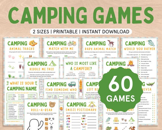 Camping Game Bundle Camping Activities for Kids Camp Party Dad Camping Games Camping Journal Printables Camping Name Sign Fun Campfire Bingo