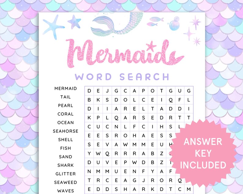 Mermaid Word Search Mermaid Party Game Girls Birthday Game - Etsy