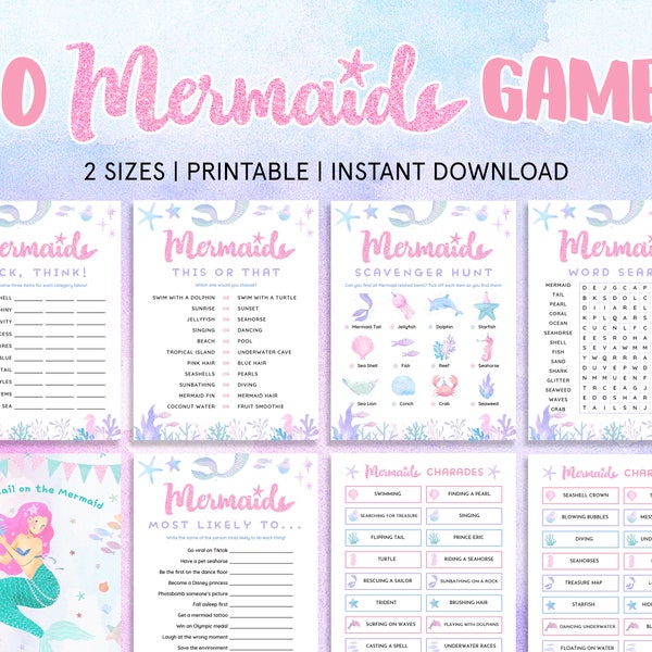 Mermaid Party Game Bundle | Girls Birthday Games | Mermaid Themed Party | Mermaid Activity for Kids | Under the Sea | Pool Party | Printable