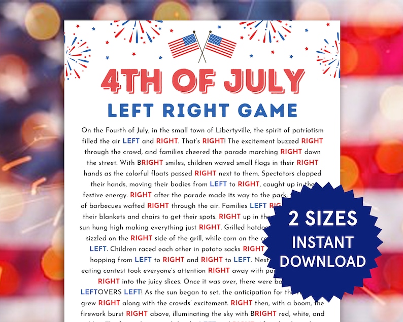 4th of July Left Right Game Fourth of July Games 4th of July Games for ...