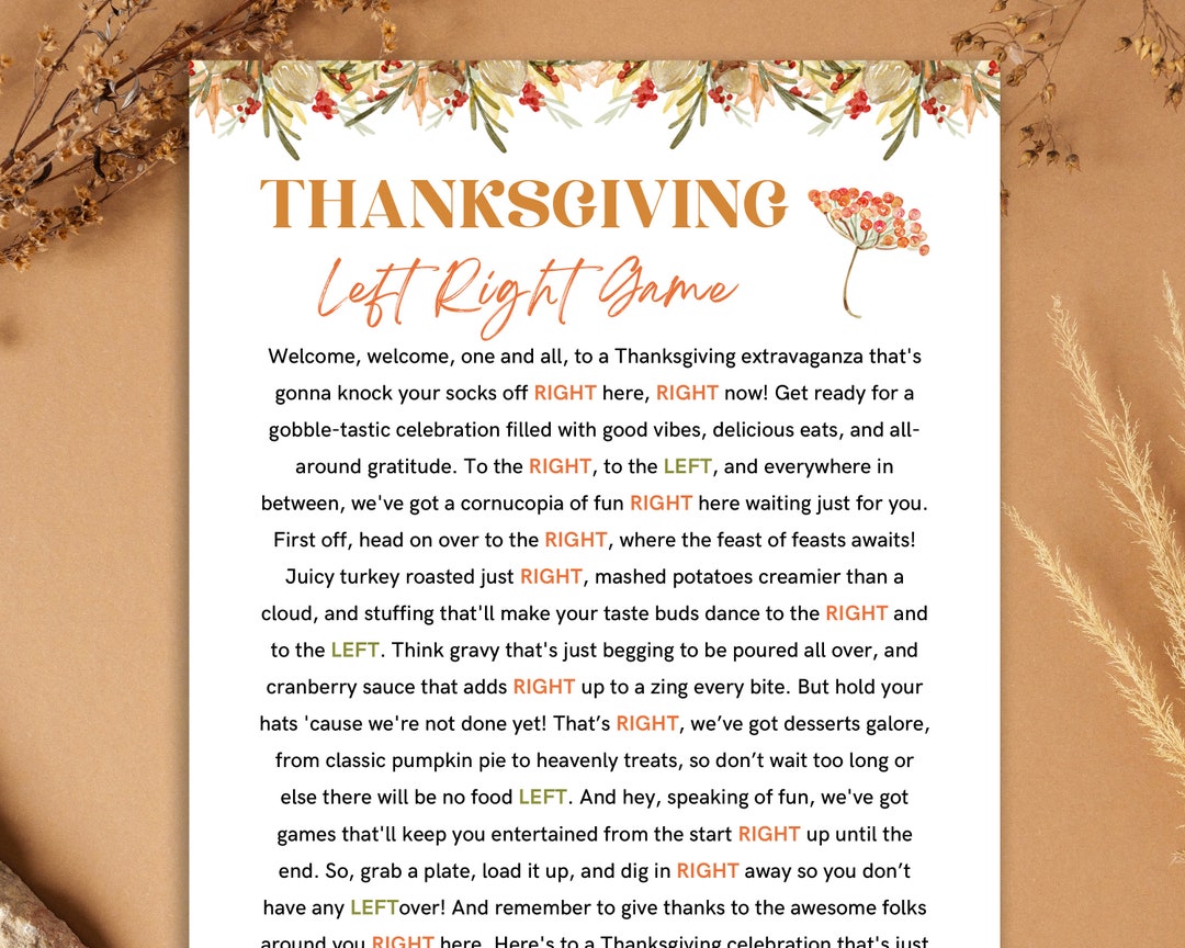 Thanksgiving Left Right Game Left Right Poem (Instant Download) - Etsy