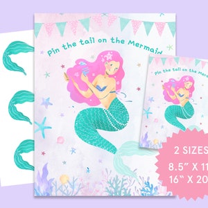 Pin the Tail on the Mermaid | Mermaid Theme | Birthday Party | Mermaid Activities | Pin the Tail | Mermaid Tail | Under the Sea | Printable