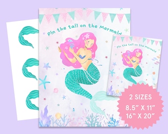 Pin the Tail on the Mermaid | Mermaid Theme | Birthday Party | Mermaid Activities | Pin the Tail | Mermaid Tail | Under the Sea | Printable