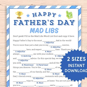 Vaderdag Mad Libs Vaderdaggames Vaderdagactiviteit Leuke Vaderdaggames Familieavond Vaderdagcadeau van kinderen Vaderdagfeest