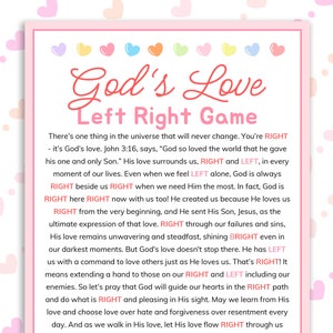 Gods Love Left Right Game Sunday School Bible Study Games Bible Game Church Gift Exchange Game Pass the Prize Fun Christian Group Activities