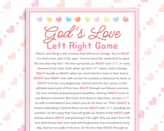 Gods Love Left Right Game Sunday School Bible Study Games Bible Game Church Gift Exchange Game Pass the Prize Fun Christian Group Activities