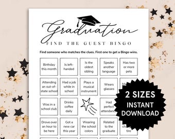 Abschluss Bingo Abschluss Spiel High School Abschluss College Abschlussfeier Druckbare Klasse von 2025 Abschlussfeier Spiel Eisbrecher