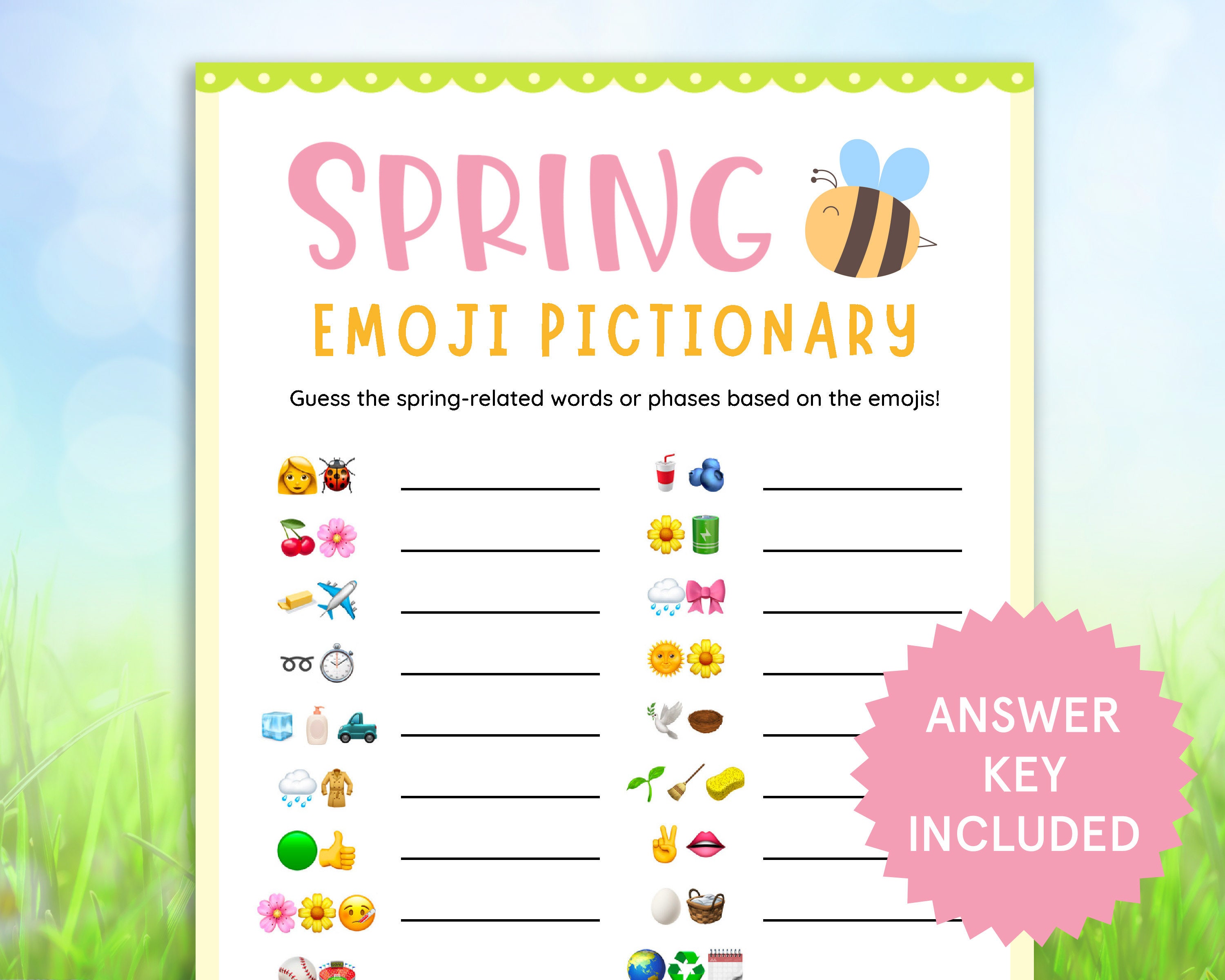 Spring Emoji Pictionary Game Printable Springtime Gam vrogue.co