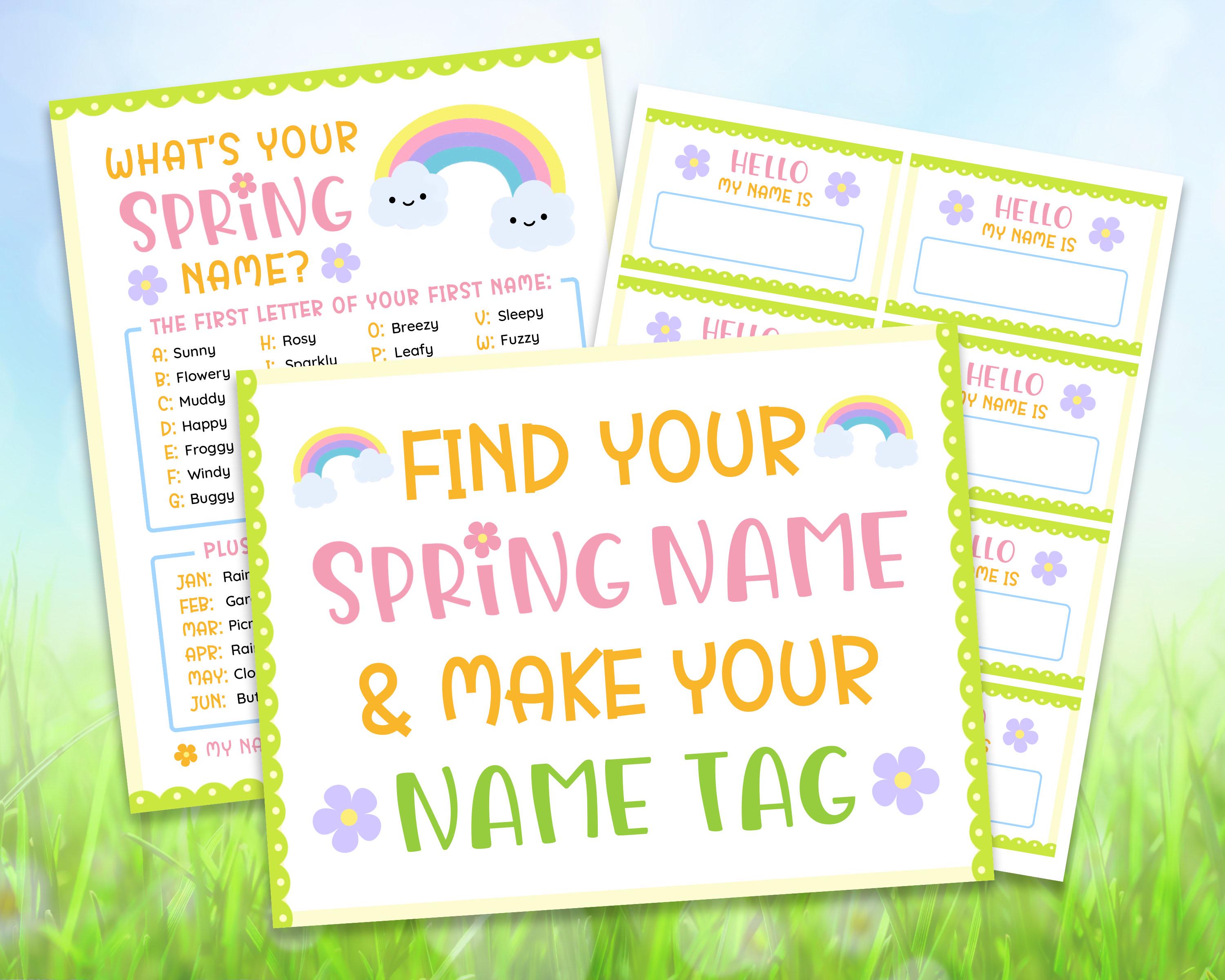What is Your Spring Name, Name Tag, Sign Printable Spring Party Games ...