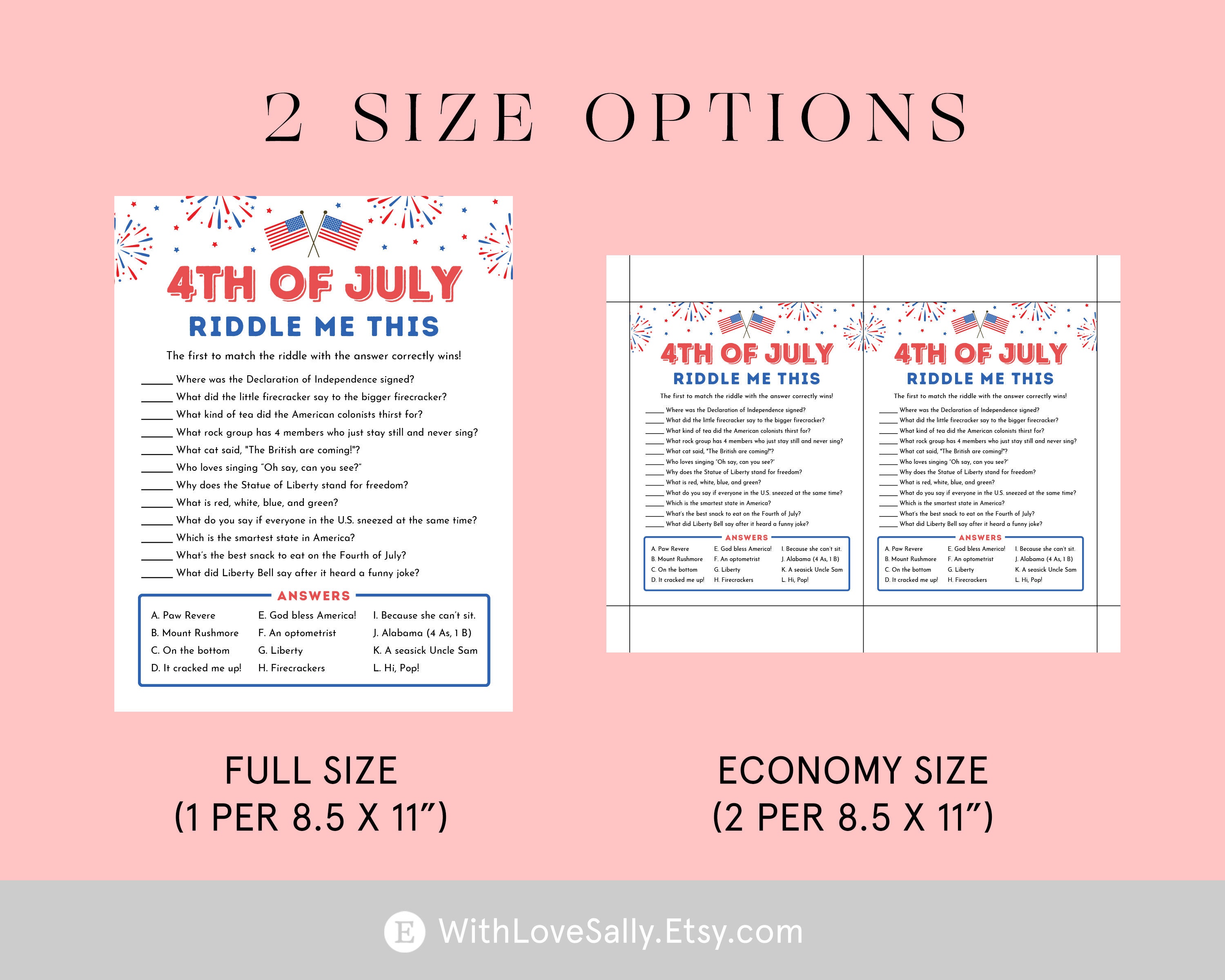 4th of July Riddle Me This Fourth of July Party Game for Kids Fun ...