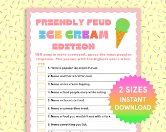 Ice Cream Friendly Feud Ice Cream Birthday Games for Kids Summer Activities for Kids Fun Birthday Party Printable Summer Family Feud Games