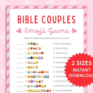 Gioco di Emoji per coppie bibliche, Pictionary di Emoji biblici, Chiesa, San Valentino, Studio biblico per bambini, Ministero femminile, Giochi cristiani stampabili per adulti