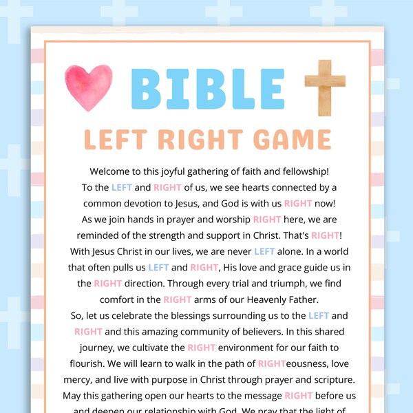 Church Left Right Game Sunday School Bible Study Games Bible Game Church Gift Exchange Game Pass the Prize Fun Christian Group Activities