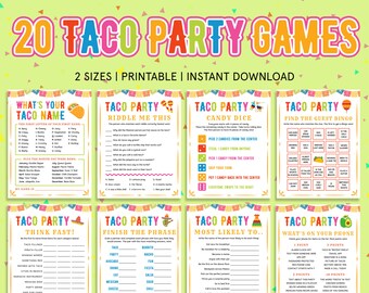 Taco Party Game Bundle | Mexican Fiesta Birthday Party Games for Kids, Family | Cinco de Mayo Game | Taco Night Printable | Taco Tuesday