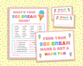 What&#39;s Your Ice Cream Name, Name Tags, Sign Summer Activities for Kids Ice Cream Party Printable Games Ice Cream Social Fun Classroom Games