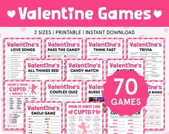 Valentine's Day Games Bundle Valentines Games for Adults, Kids, Family Valentine's Party Games Fun Printable Games Valentine's Day Activity