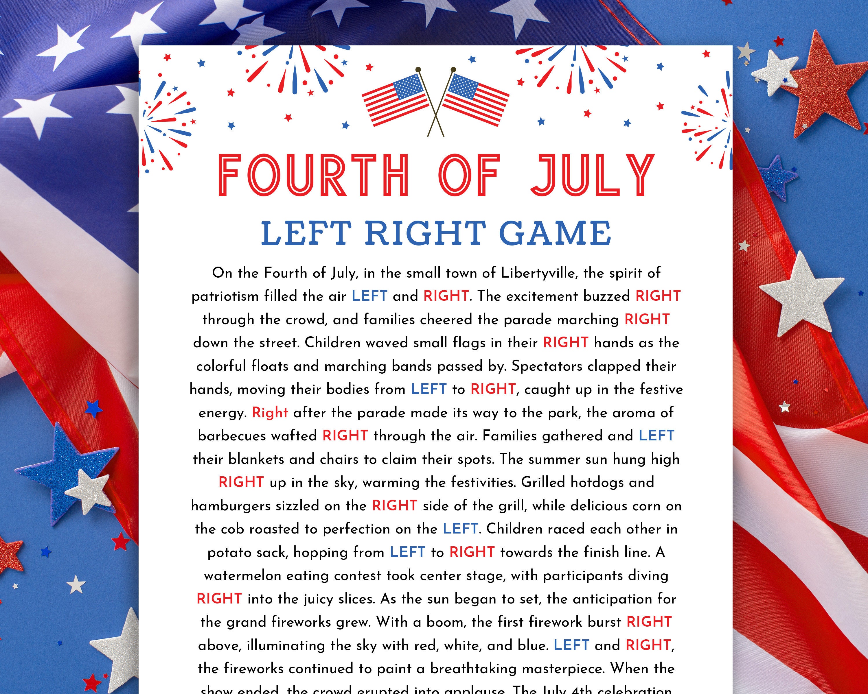 4th of July Left Right Game Fourth of July Games 4th of July Activities ...