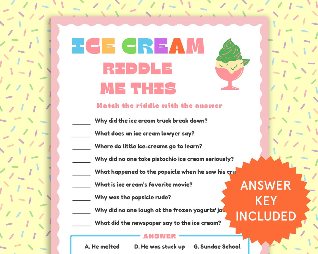 Ice Cream Riddle Me This Ice Cream Birthday Fun Summer Etsy