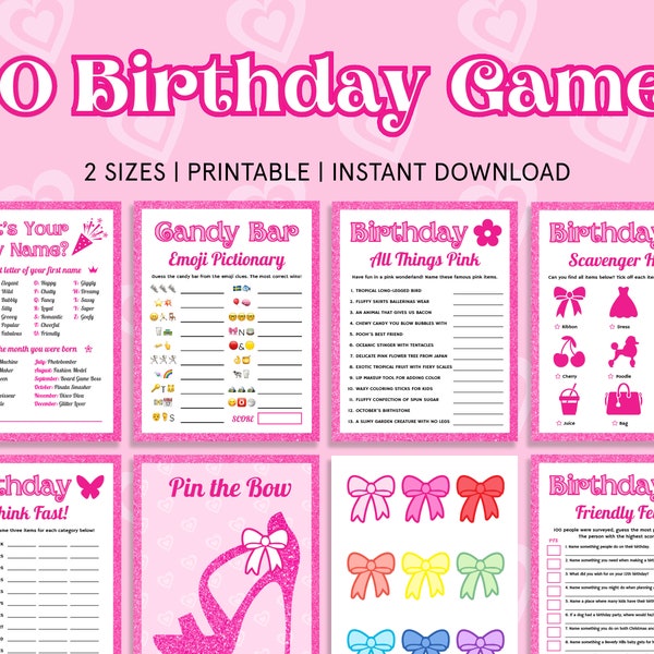 Pink Birthday Games Bundle Girls Birthday Games for Kids Fashion Birthday Doll Party Printable Birthday Games Teens Princess Birthday Party
