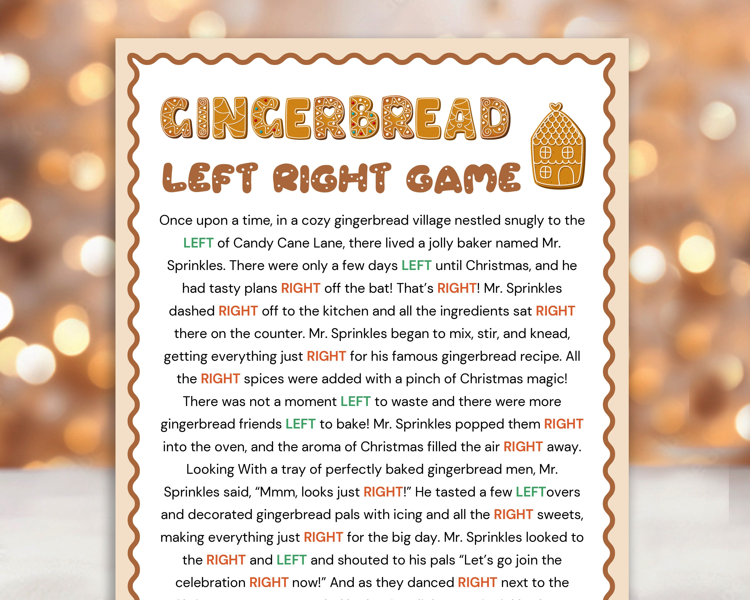 Gingerbread Left Right Game Christmas Gift Swap Gift Exchange Game