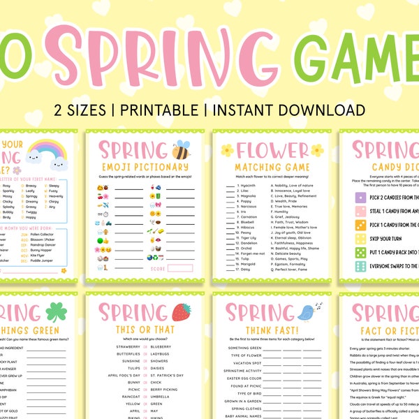 Lot de jeux de printemps | Jeux de fête de printemps amusants pour enfants, adultes et famille | Activités imprimables pour la semaine de relâche | Jeux de pique-nique à l'église de printemps