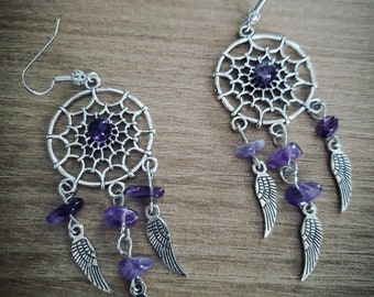 Boucles d'oreilles attrape rêve améthyste.  Witch . Rituels. Ésotérique