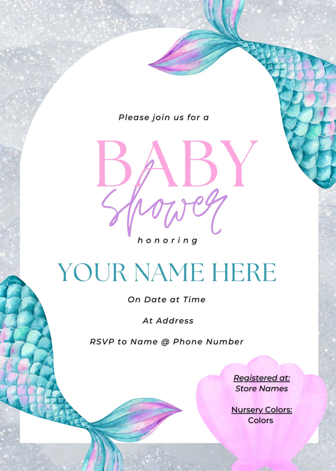 Mermaid Theme Baby Shower / Sprinkle Invitation 5x7 - Etsy
