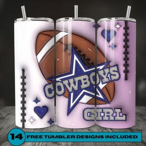 3D Inflated Cowboys American Football Team, 20 oz Skinny PNG Tumbler Wrap Straight and Tapered, Sip in Style! Instant Digital Download