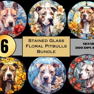 Faux Stained Glass Pitbull Dogs, PNG, Transparent Background, Sublimation Design, Sunsnatcher, Coaster Pitbull PNG, Instant Digital Download