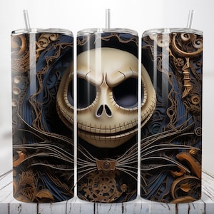 3D Halloween Skellington, 20 oz Skinny Tumbler Sublimation, Tumbler Wrap Straight and Tapered, Sip in Style! Instant PNG Digital Download
