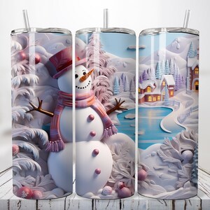 3D Christmas Snowman, 20 oz Skinny Tumbler Sublimation, Tumbler Wrap Straight and Tapered, Sip in Style! Instant PNG Digital Download