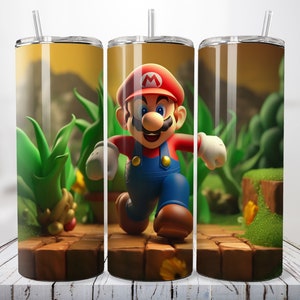 3D Super Mario Bros, 20 oz Skinny Tumbler Sublimation, PNG Tumbler Wrap Straight and Tapered, Sip in Style! Instant PNG Digital Download